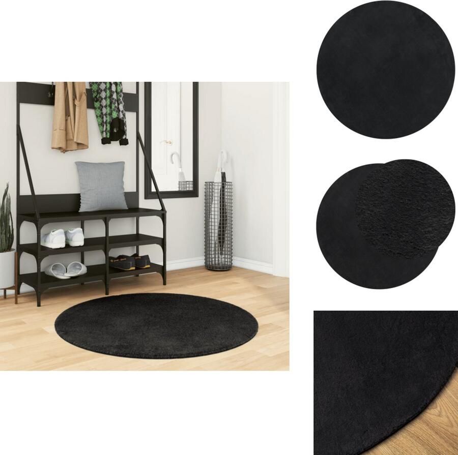 The Living Store Vloerkleed HUARTE laagpolig zacht wasbaar Ø 100 cm zwart Vloerkleed Tapijt Donzig Zacht Rond - Foto 3