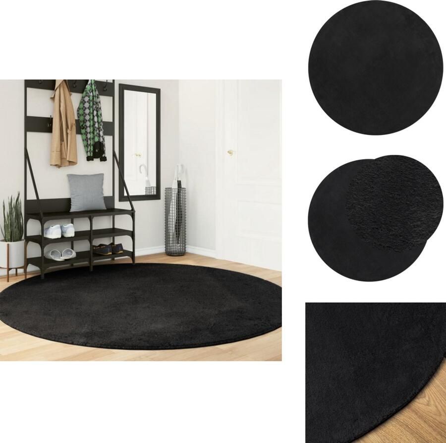 VidaXL Vloerkleed Vloerkleden Tapijt Vloerbedekking Vloerkleed HUARTE laagpolig zacht wasbaar Ø 200 cm zwart