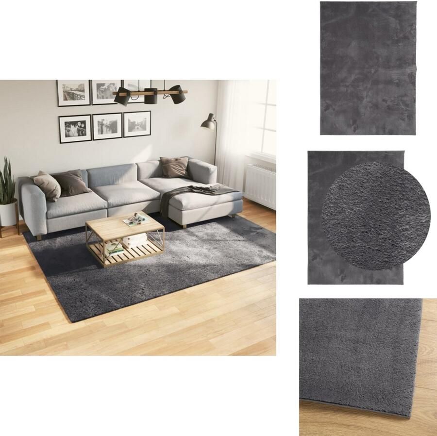 The Living Store HUARTE Vloerkleed 200 x 280 cm Antraciet Polyestermateriaal met 18 mm Poolhoogte Vloerkleed Antraciet Polyester Zacht Anti Slip - Foto 4