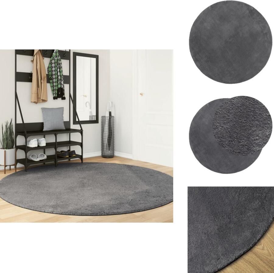 VidaXL Vloerkleed Vloerkleden Tapijt Vloerbedekking Vloerkleed HUARTE laagpolig zacht wasbaar Ø 200 cm antraciet