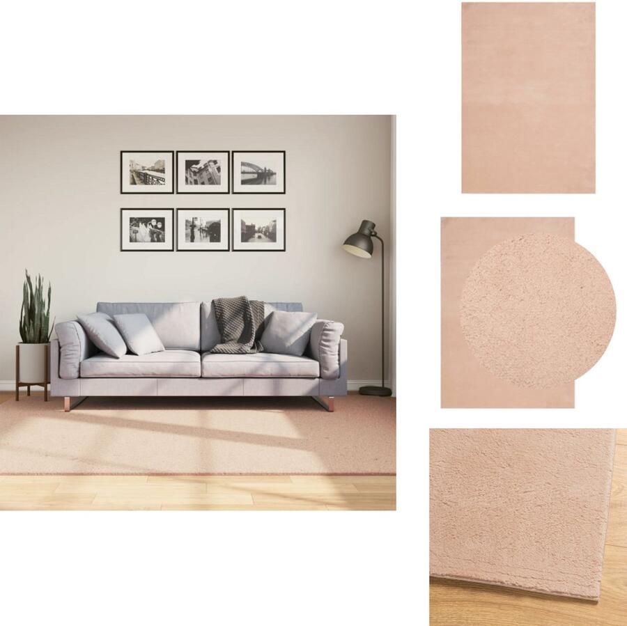 The Living Store HUARTE Vloerkleed 160 x 230 cm Roze Polyester 18mm poolhoogte anti-slip machinewasbaar OEKO-TEX Vloerkleed Rozerood Polyester Anti Slip Wasbaar - Foto 3