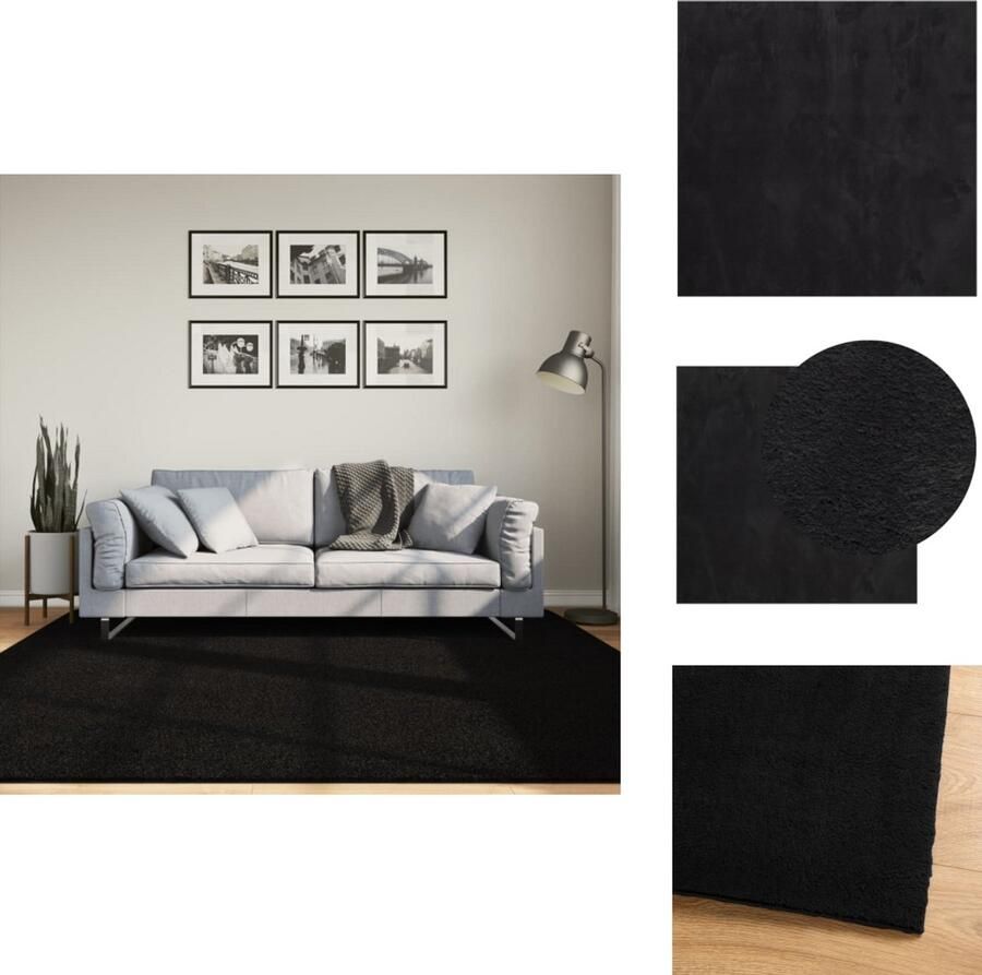 VidaXL Vloerkleed Vloerkleden Tapijt Vloerbedekking Vloerkleed HUARTE laagpolig zacht wasbaar 200x200 cm zwart