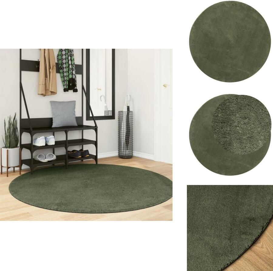 VidaXL Vloerkleed Vloerkleden Tapijt Vloerbedekking Vloerkleed HUARTE laagpolig zacht wasbaar Ø 160 cm bosgroen