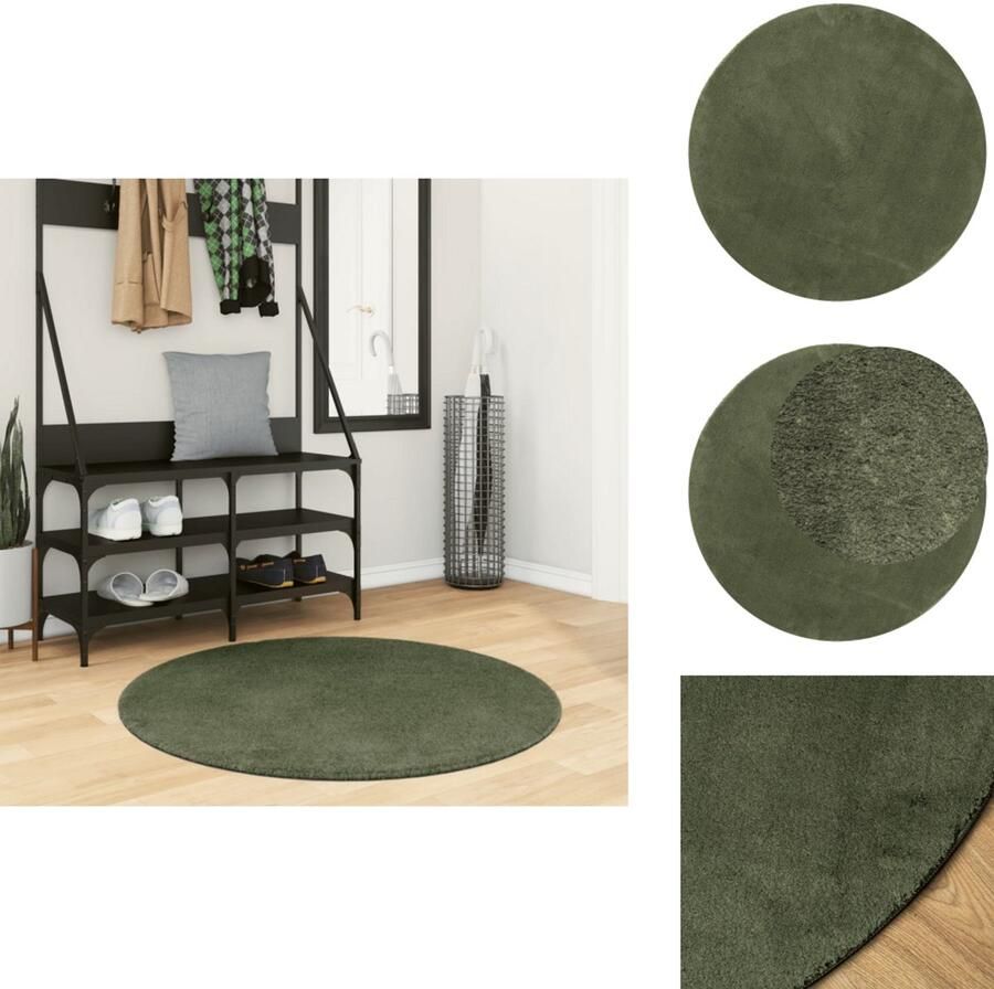 VidaXL Vloerkleed Vloerkleden Tapijt Vloerbedekking Vloerkleed HUARTE laagpolig zacht wasbaar Ø 100 cm bosgroen