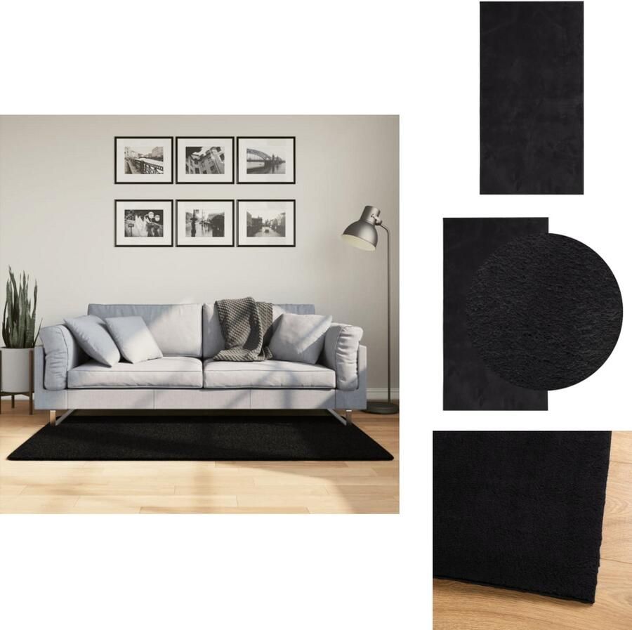 VidaXL Vloerkleed Vloerkleden Tapijt Vloerbedekking Vloerkleed HUARTE laagpolig zacht wasbaar 80x150 cm zwart