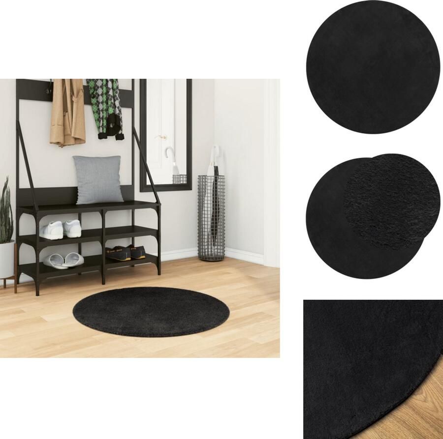 VidaXL Vloerkleed Vloerkleden Tapijt Vloerbedekking Vloerkleed HUARTE laagpolig zacht wasbaar Ø 80 cm zwart