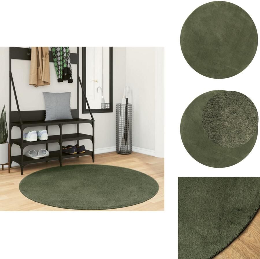 VidaXL Vloerkleed Vloerkleden Tapijt Vloerbedekking Vloerkleed HUARTE laagpolig zacht wasbaar Ø 120 cm bosgroen