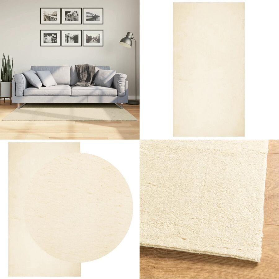The Living Store HUARTE Vloerkleed 80 x 150 cm Crème Superzacht en pluizig met anti-slip machine wasbaar Geschikt voor vloeren met vloerverwarming Vloerkleed Kruimelig Tapijt Zacht Tapijt Beige Tapijt Kamertapijten