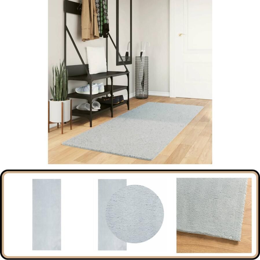 The Living Store Huarte Vloerkleed 80 x 200 cm Blauw 100% polyester 18 mm poolhoogte Vloerkleed Tapijt Zacht Vloerkleed Blauwe Vloerkleed Polyester Vloerkleed