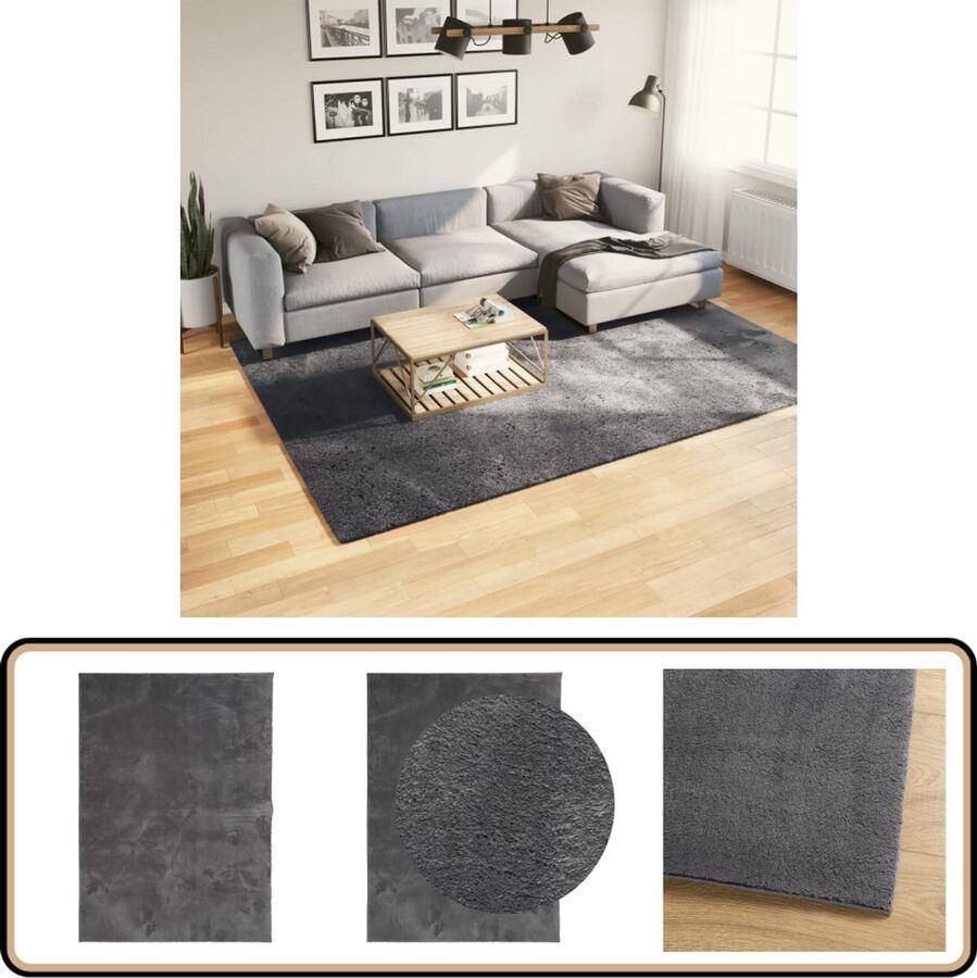 The Living Store HUARTE Vloerkleed 200 x 280 cm Antraciet Polyestermateriaal met 18 mm Poolhoogte Vloerkleed Antraciet Polyester Zacht Anti Slip - Foto 3