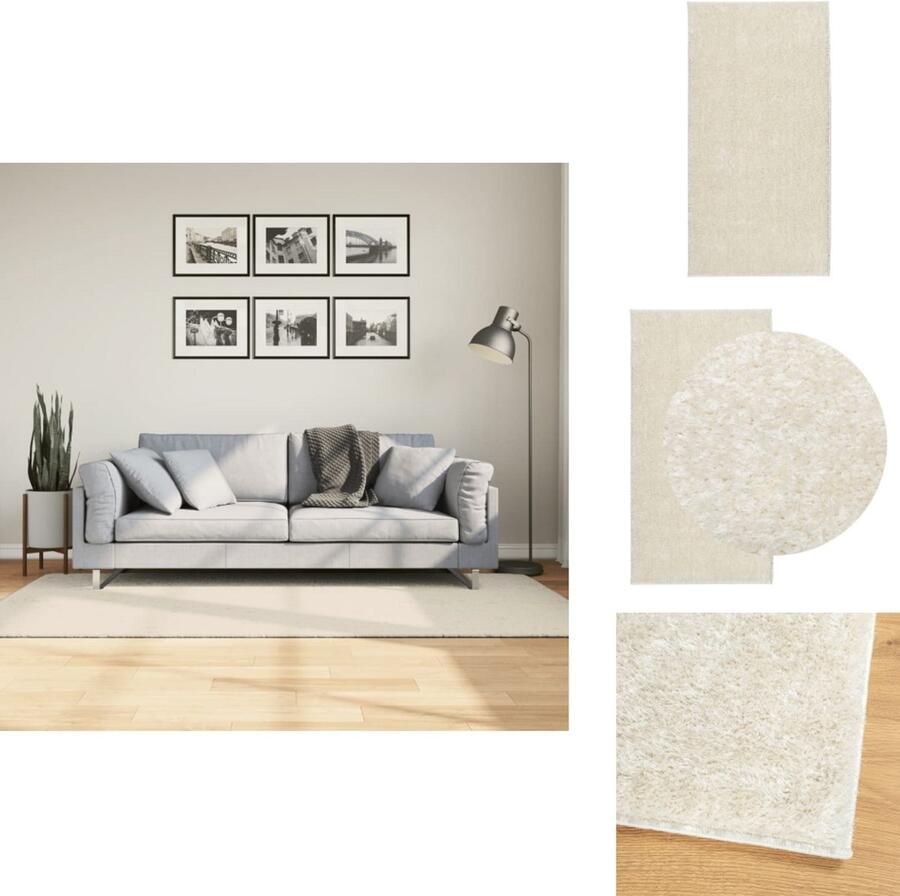 VidaXL Vloerkleed ISTAN Hoogpolig 100x200 cm Crème Vloerkleed Tapijt Kamerdecoratie Woonkamer Decoratie Slaapkamer Decoratie