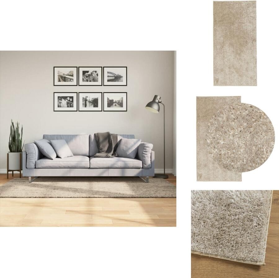 VidaXL Vloerkleed Vloerkleden Tapijt Vloerbedekking Vloerkleed ISTAN hoogpolig glanzend 100x200 cm beige