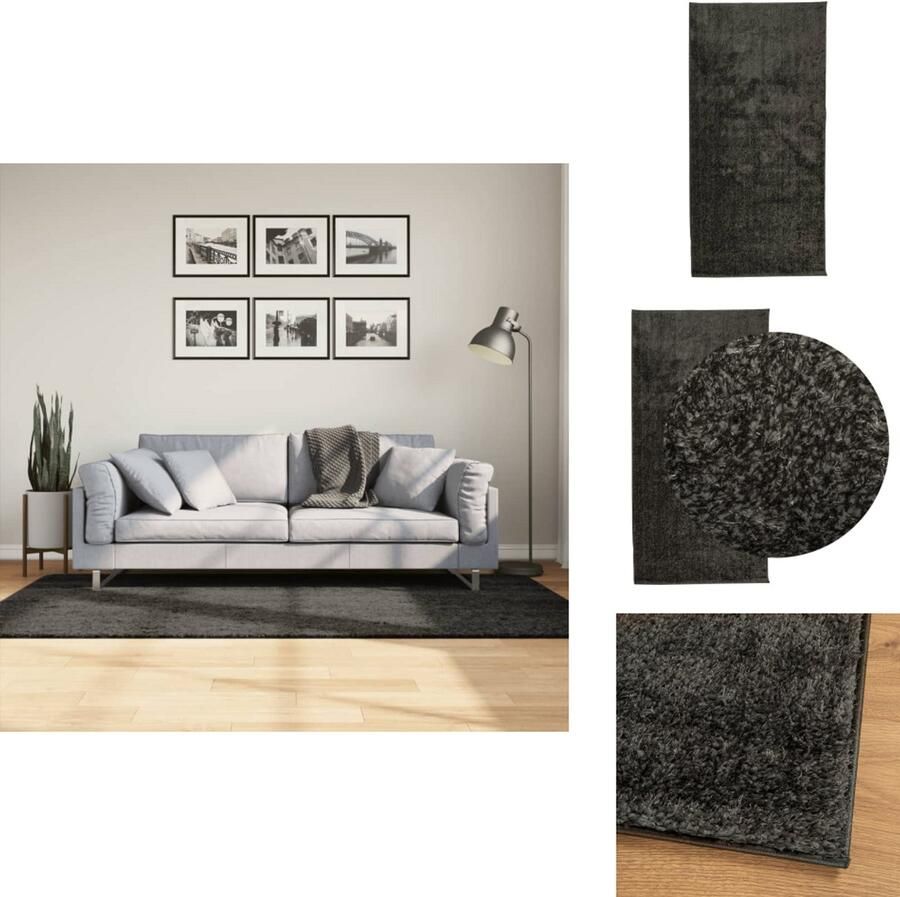 VidaXL Vloerkleed ISTAN 100x200 cm Antraciet Vloerkleed Zacht Vloerkleed Antraciet Vloerkleed Polyester Vloerkleed Anti Slip Vloerkleed - Foto 2