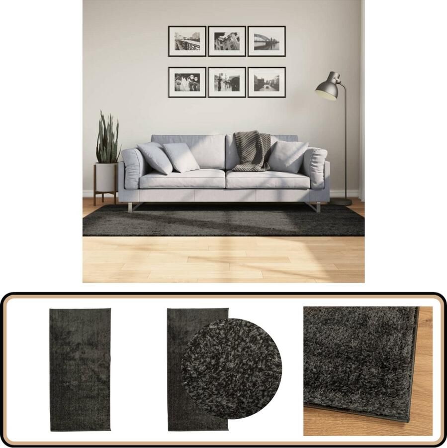 VidaXL Vloerkleed ISTAN 100x200 cm Antraciet Vloerkleed Zacht Vloerkleed Antraciet Vloerkleed Polyester Vloerkleed Anti Slip Vloerkleed
