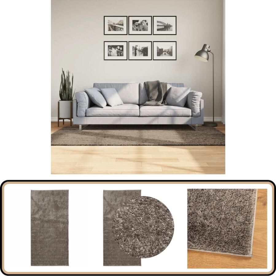 VidaXL Vloerkleed ISTAN Hoogpolig 100x200 cm Grijs Vloerkleed Tapijten Woonkamer Tapijt Slaapkamer Tapijt Anti Slip Mat