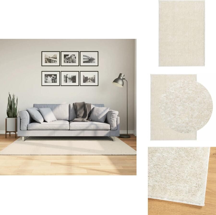 VidaXL Vloerkleed Vloerkleden Tapijt Vloerbedekking Vloerkleed ISTAN hoogpolig glanzend 120x170 cm crèmekleurig