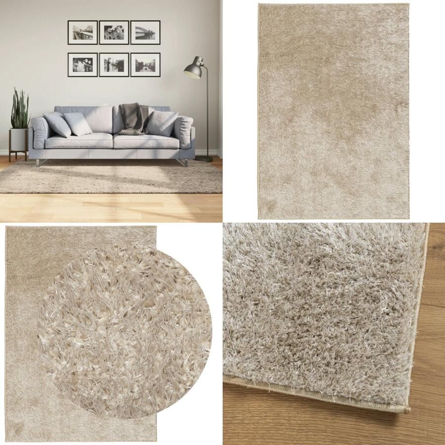 The Living Store ISTAN Vloerkleed 140 x 200 cm Superzacht beige polyester met gelrug Vloerkleed Beige Superzacht Polyester Gelrug