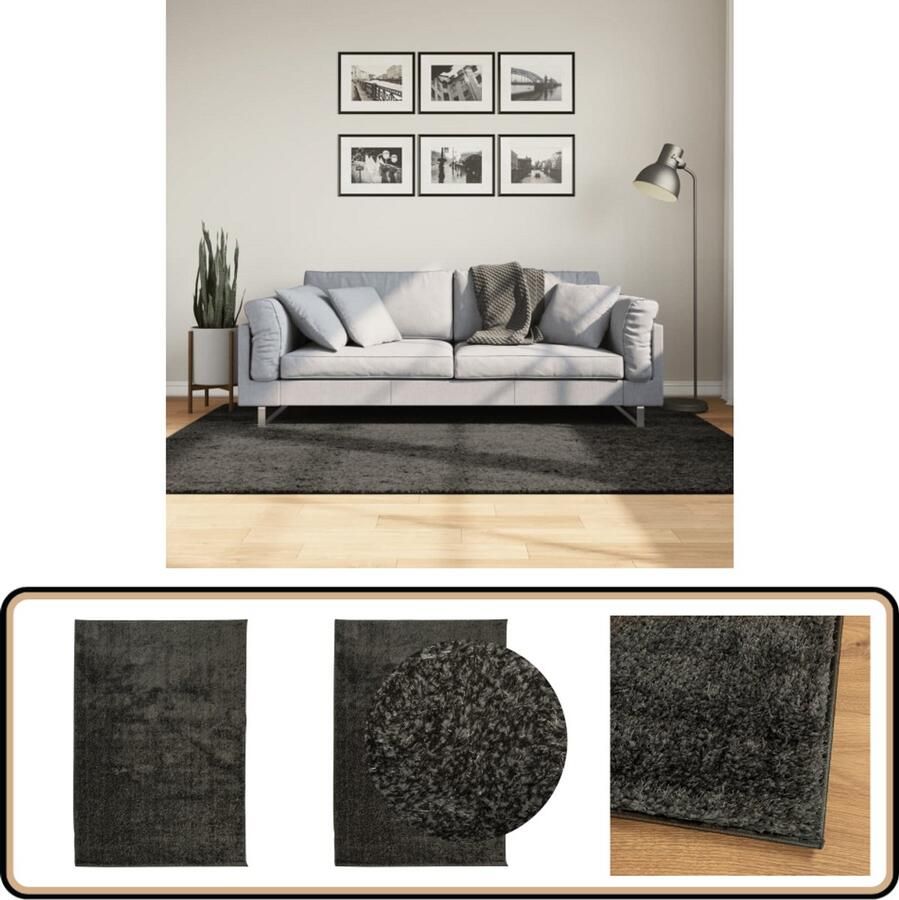 The Living Store Vloerkleed ISTAN hoogpolig glanzend 140x200 cm antracietkleurig Vloerkleed Antraciet Zacht Vloerkleed Polyester Vloerkleed Living Room Decoratie