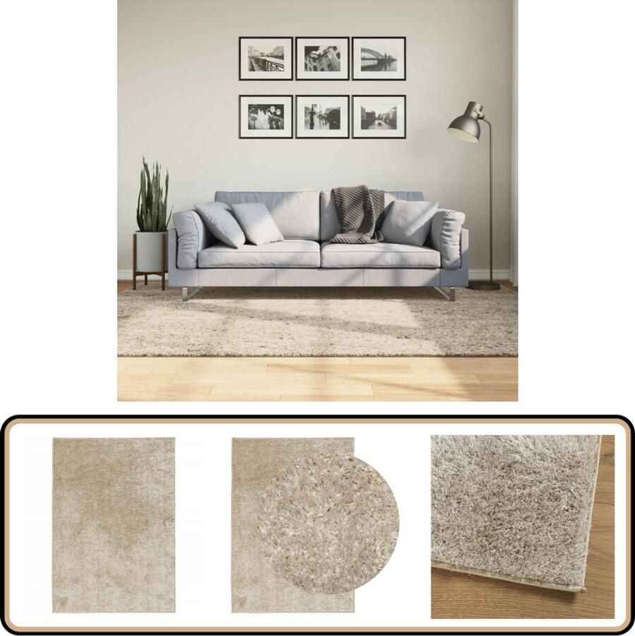 VidaXL Vloerkleed ISTAN Hoogpolig 160x230 cm Beige Vloerkleed Donzig Vloerkleed Zacht Vloerkleed Beige Vloerkleed Polyester Vloerkleed