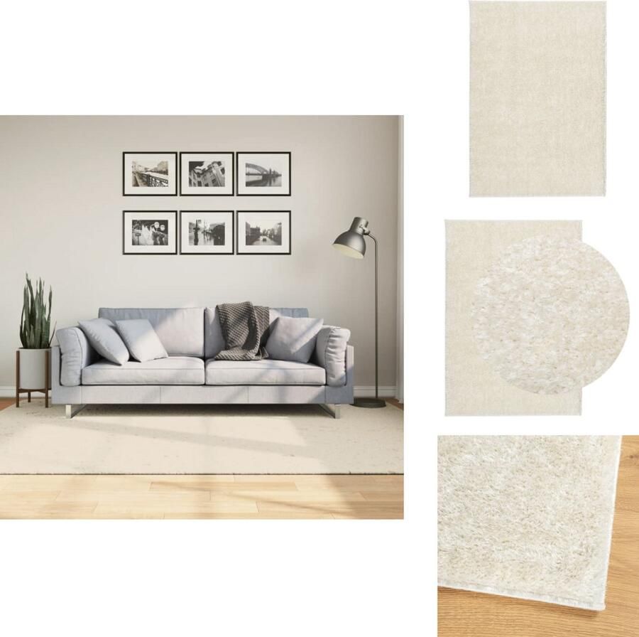 VidaXL Vloerkleed Vloerkleden Tapijt Vloerbedekking Vloerkleed ISTAN hoogpolig glanzend 160x230 cm crèmekleurig