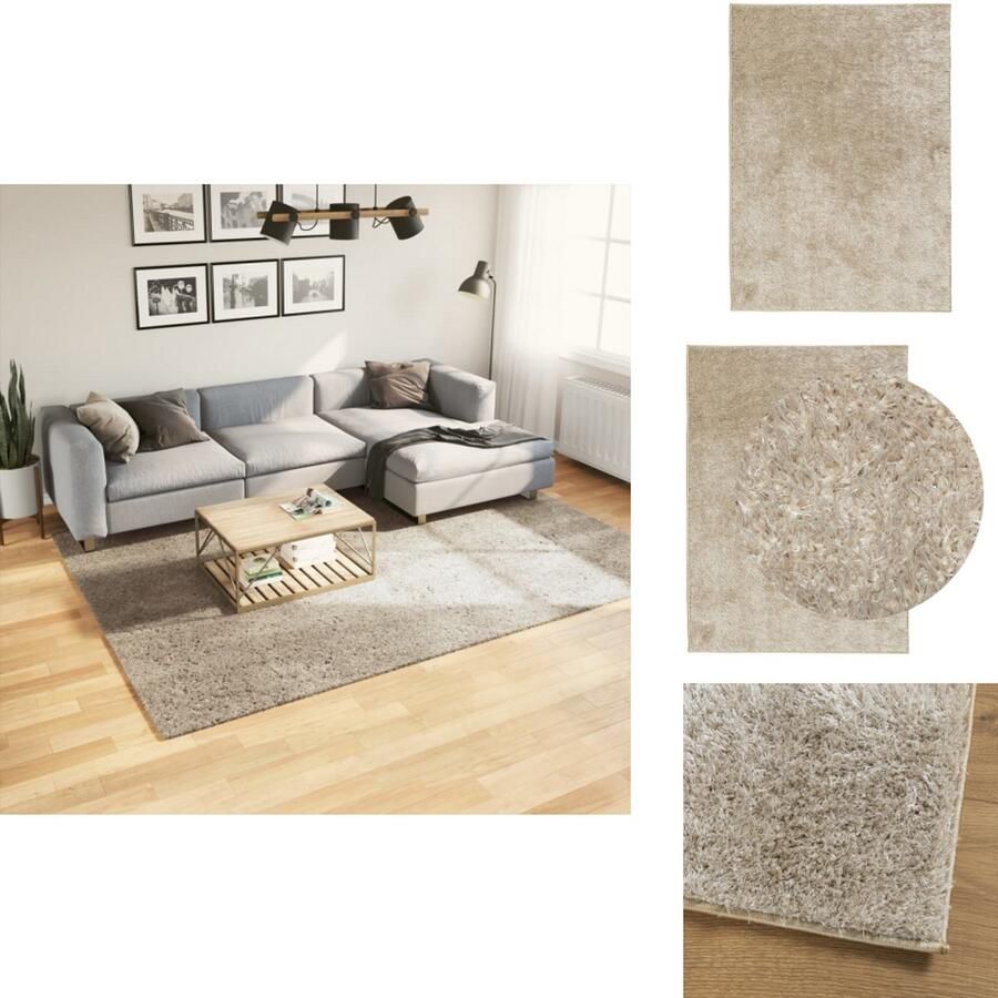 VidaXL Vloerkleed Vloerkleden Tapijt Vloerbedekking Vloerkleed ISTAN hoogpolig glanzend 200x280 cm beige