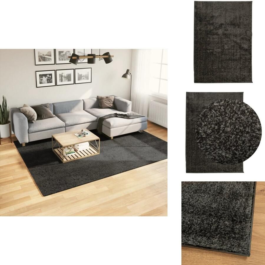 VidaXL Vloerkleed Vloerkleden Tapijt Vloerbedekking Vloerkleed ISTAN hoogpolig glanzend 200x280 cm antracietkleurig