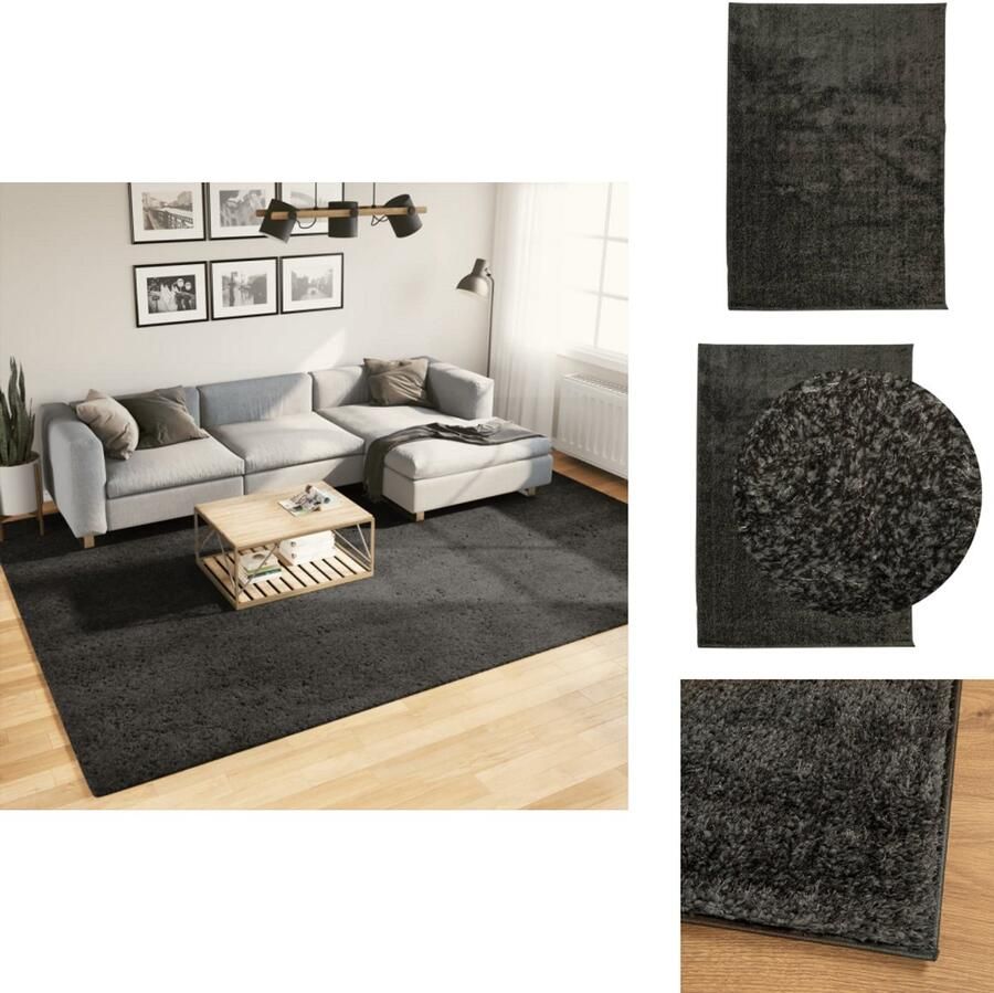 VidaXL Vloerkleed Vloerkleden Tapijt Vloerbedekking Vloerkleed ISTAN hoogpolig glanzend 240x340 cm antracietkleurig