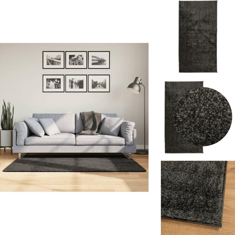 VidaXL Vloerkleed Vloerkleden Tapijt Vloerbedekking Vloerkleed ISTAN hoogpolig glanzend 80x150 cm antracietkleurig