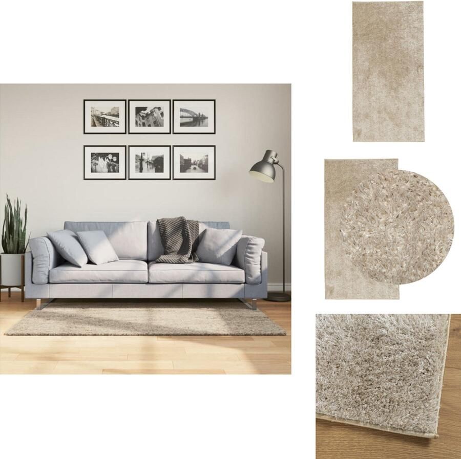 VidaXL Vloerkleed Vloerkleden Tapijt Vloerbedekking Vloerkleed ISTAN hoogpolig glanzend 80x150 cm beige