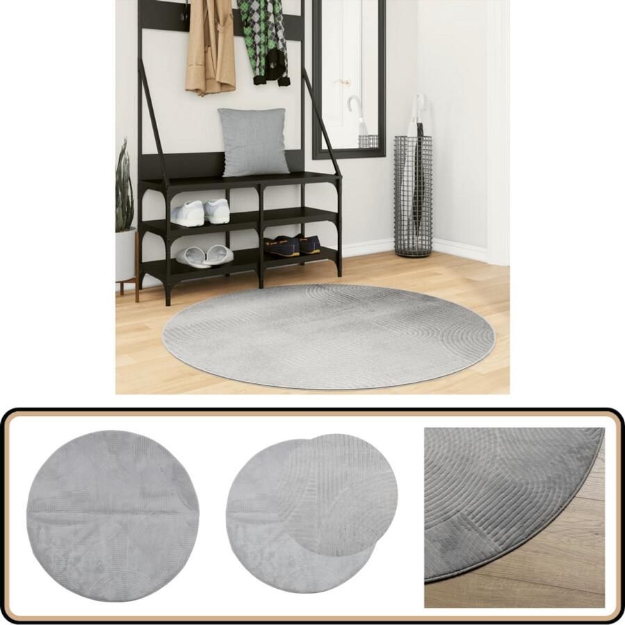 VidaXL Scandinavisch Vloerkleed IZA Ø 120 cm Grijs Vloerkleed Rond Tapijt Grijs Vloerkleed Zacht Vloerkleed Anti Slip Vloerkleed