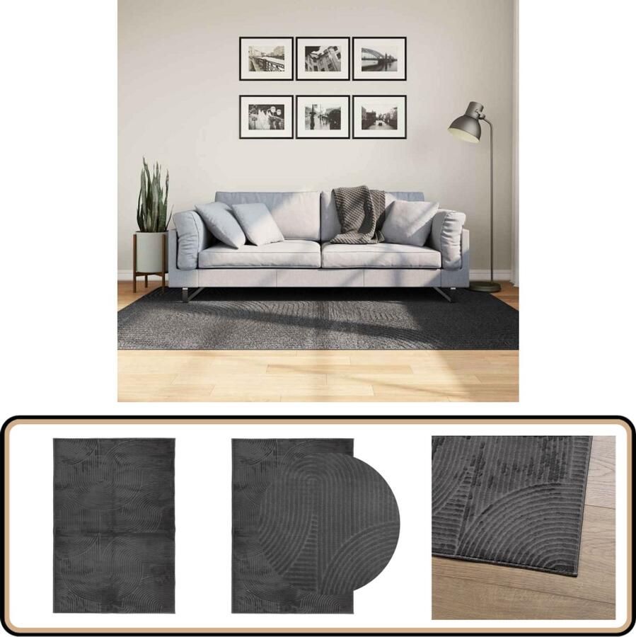 The Living Store Vloerkleed IZA laagpolig Scandinavisch 140x200 cm antraciet Vloerkleed Tapijt Woonkamer Slaapkamer Gang - Foto 3