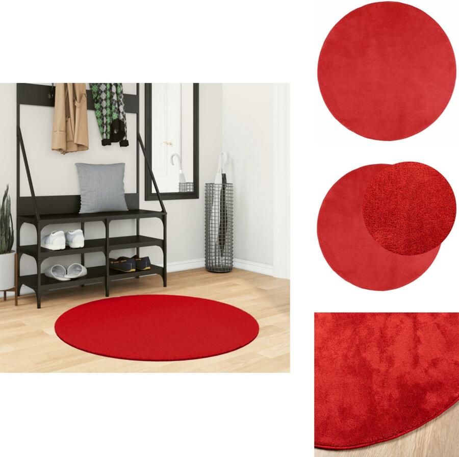 VidaXL Vloerkleed OVIEDO ? 100 cm Rood Vloerkleed Tapijt Rond Vloerkleed Rode Vloerkleed Polyester Vloerkleed - Foto 2