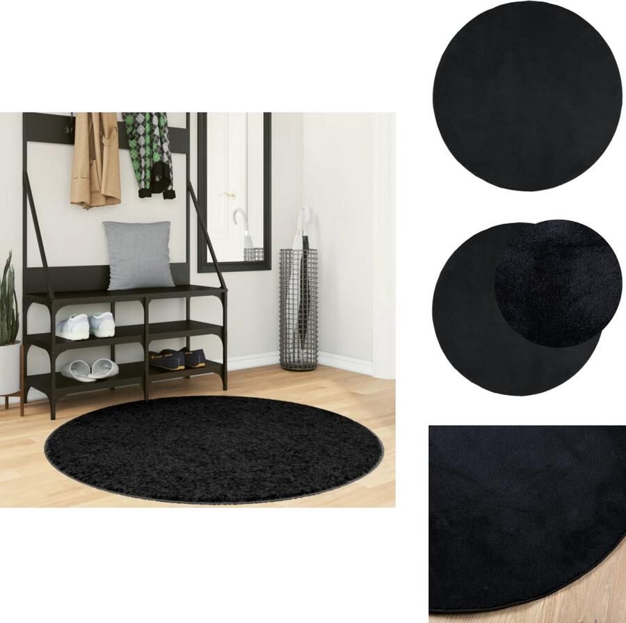 VidaXL Vloerkleed Vloerkleden Tapijt Vloerbedekking Vloerkleed OVIEDO laagpolig Ø 120 cm zwart