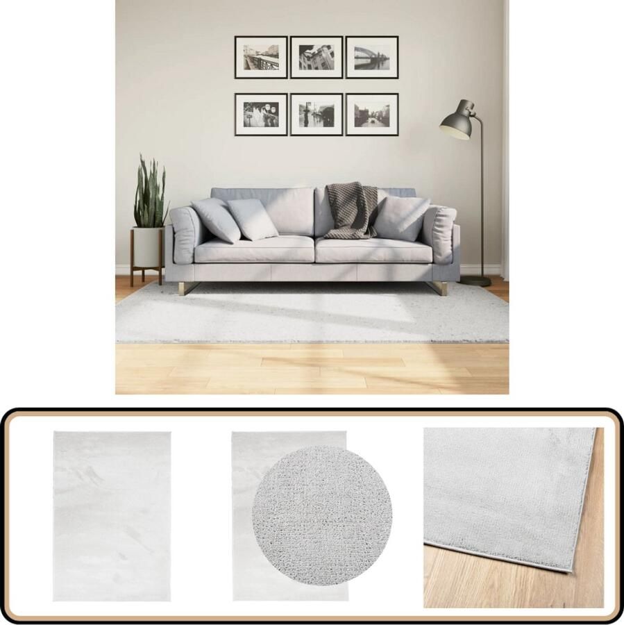 The Living Store OVIEDO Vloerkleed 140 x 200 cm Grijs 100% polyester OEKO-TEX Gekeurd Vloerkleed Tapijten Polyester Vloerkleed Grijze Vloerkleed Zacht Vloerkleed