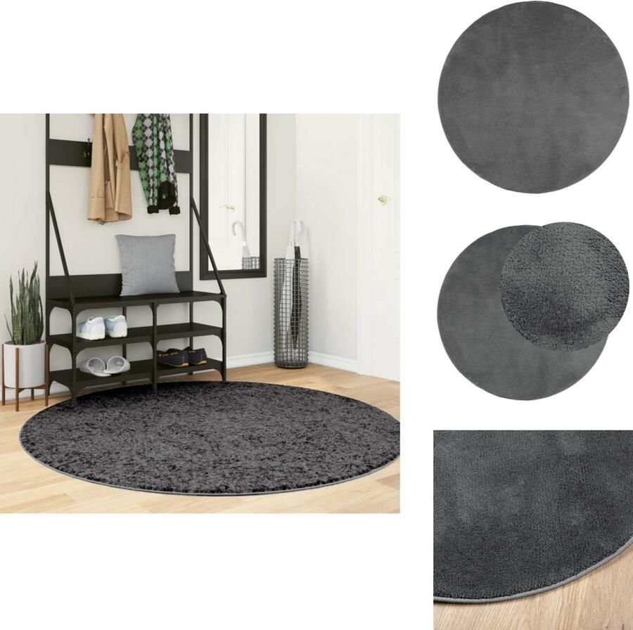VidaXL Vloerkleed Vloerkleden Tapijt Vloerbedekking Vloerkleed OVIEDO laagpolig Ø 160 cm antracietkleurig