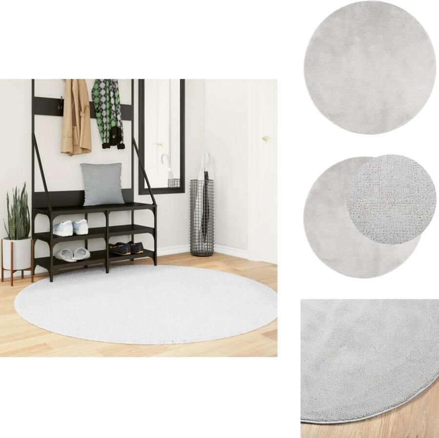 VidaXL Vloerkleed OVIEDO Laagpolig Ø 160 cm Grijs Vloerkleed Tapijten Woonkamer Slaapkamer Grijze Vloerkleed