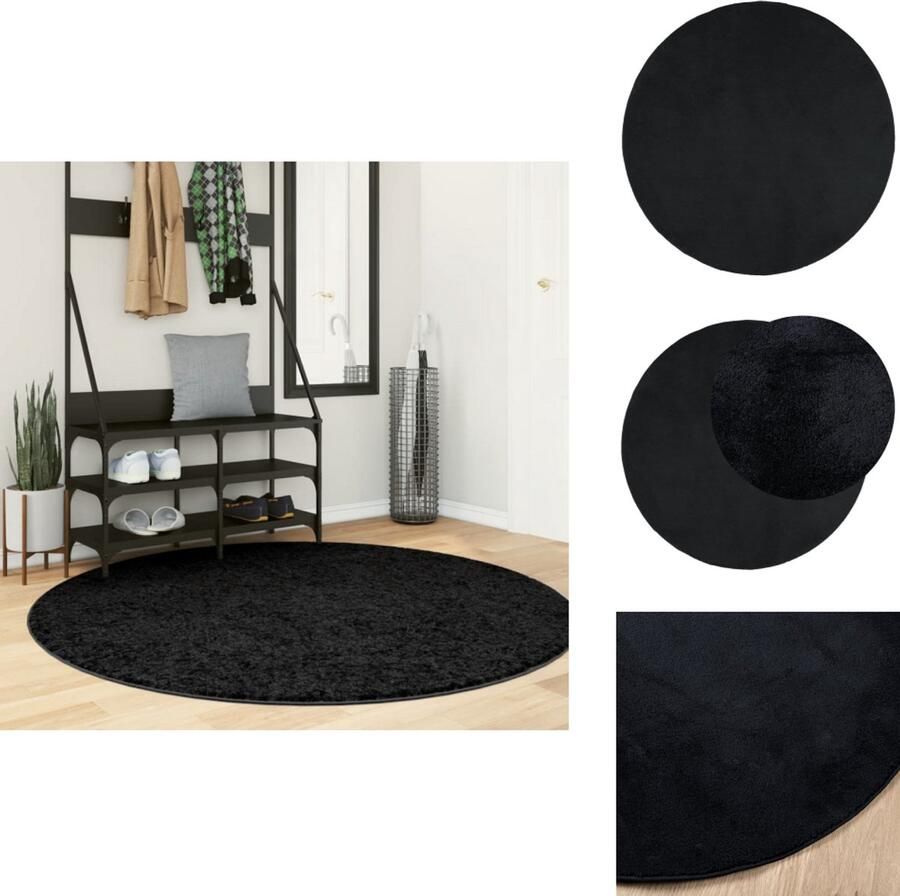 VidaXL Vloerkleed Vloerkleden Tapijt Vloerbedekking Vloerkleed OVIEDO laagpolig Ø 160 cm zwart