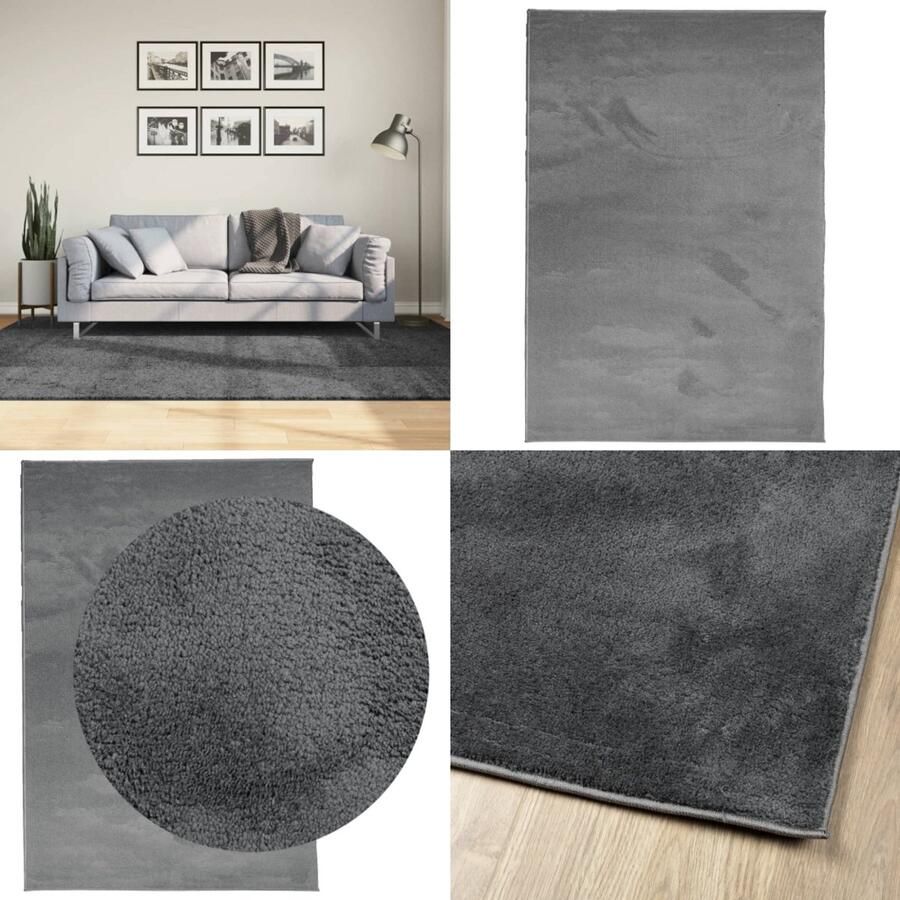 The Living Store OVIEDO Vloerkleed 160 x 230 cm Antraciet 100% polyester 12.5 mm OEKO-TEX Vloerkleed Antracitaire Vloerkleed Zacht Vloerkleed Polyester Vloerkleed Anti Allergie Vloerkleed - Foto 2