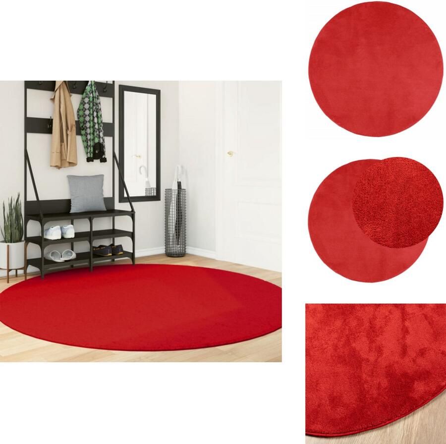 VidaXL Vloerkleed Vloerkleden Tapijt Vloerbedekking Vloerkleed OVIEDO laagpolig Ø 200 cm rood