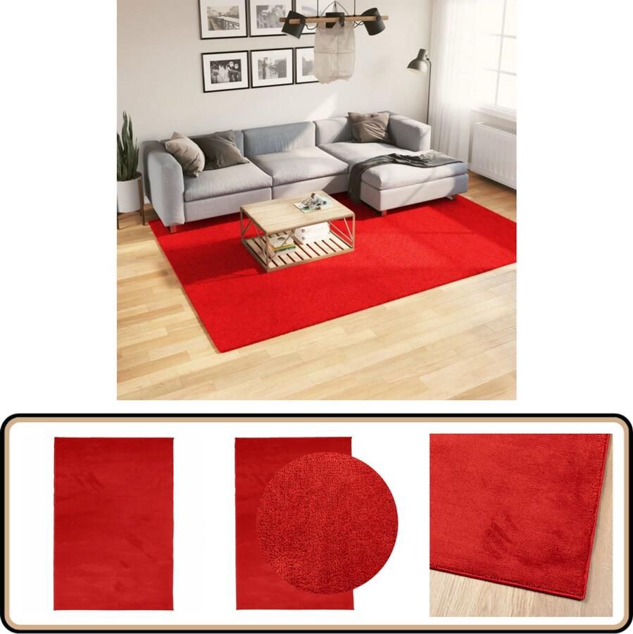 The Living Store OVIEDO Vloerkleed 200 x 280 cm Rood Polyester Vloerkleed met platte polen Geschikt voor vloerverwarming Vloerkleed Tapijt Kamerdecoratie Vloerbekleding Zacht Vloerkleed