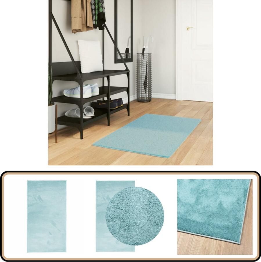 VidaXL Vloerkleed OVIEDO 60x110 cm Groen Vloerkleed Groene Vloerkleed Zacht Vloerkleed Polyester Vloerkleed Modern Vloerkleed - Foto 2