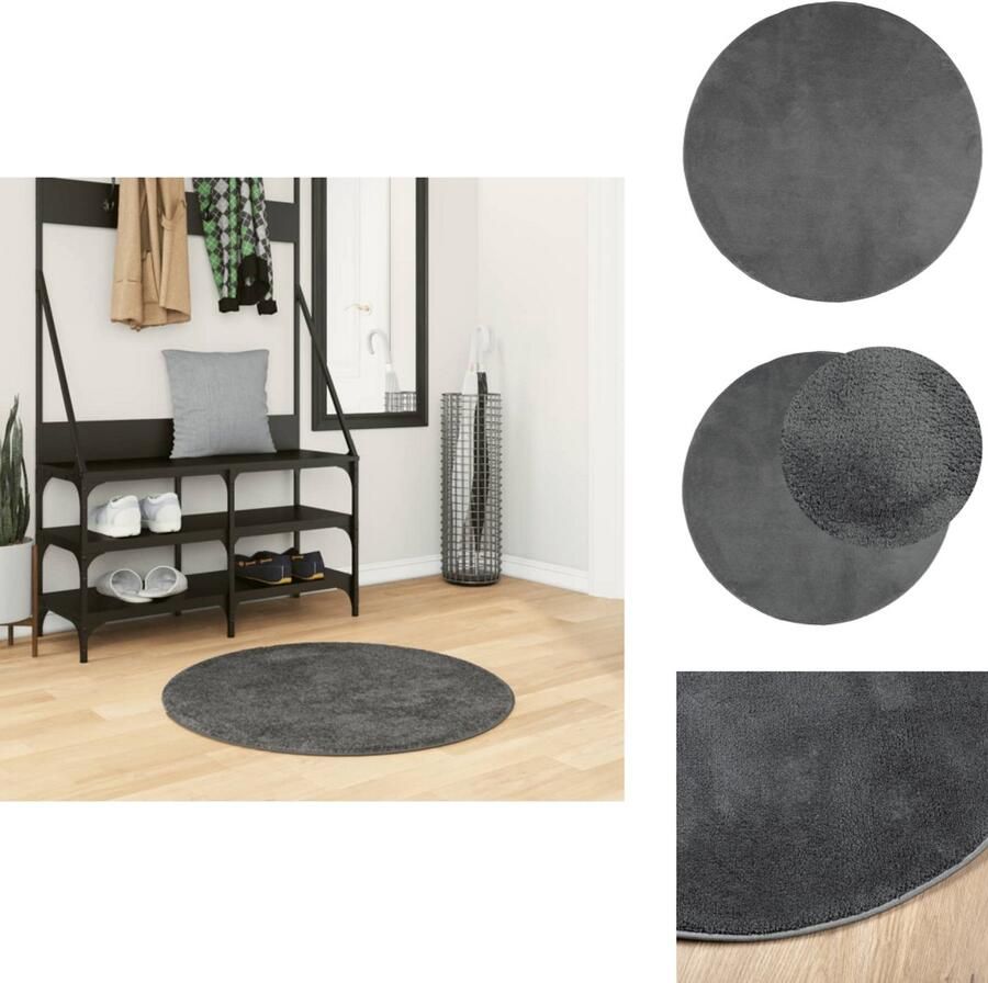 VidaXL Vloerkleed Vloerkleden Tapijt Vloerbedekking Vloerkleed OVIEDO laagpolig Ø 80 cm antracietkleurig