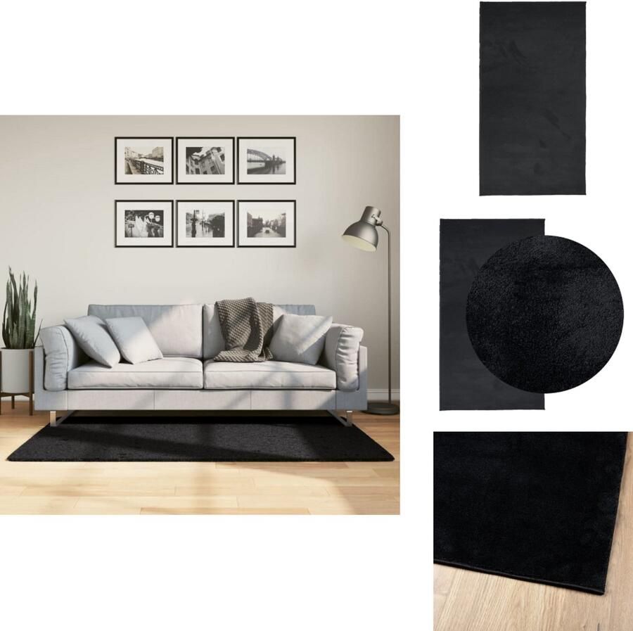 The Living Store OVIEDO Vloerkleed 80 x 150 cm Zwart 100% Polyester OEKO-TEX Vloerverwarming Geschikt Superzachte Textuur Vloerkleed Tapijt Badstof Look Modern Vloerkleed Zware Vloerkleed - Foto 2