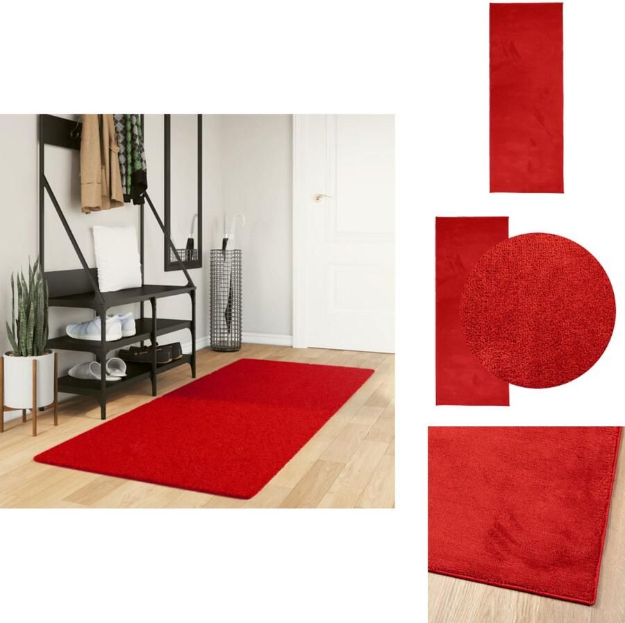VidaXL Vloerkleed Vloerkleden Tapijt Vloerbedekking Vloerkleed OVIEDO laagpolig 80x200 cm rood