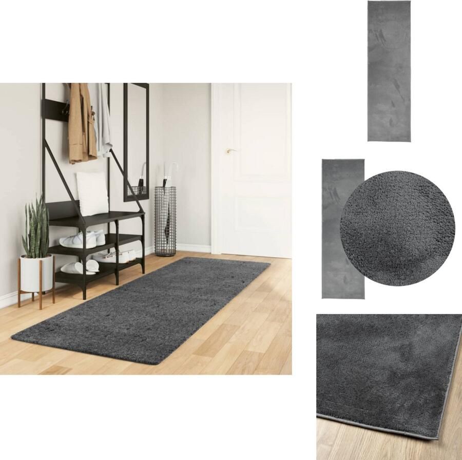 The Living Store OVIEDO Vloerkleed 80 x 250 cm Antraciet Duurzaam gemaakt van 100% polyester Superzachte textuur met 12.5 mm poolhoogte Vloerkleed Tapijt Antieke Vloerkleed Zacht Vloerkleed Modern Vloerkleed - Foto 3