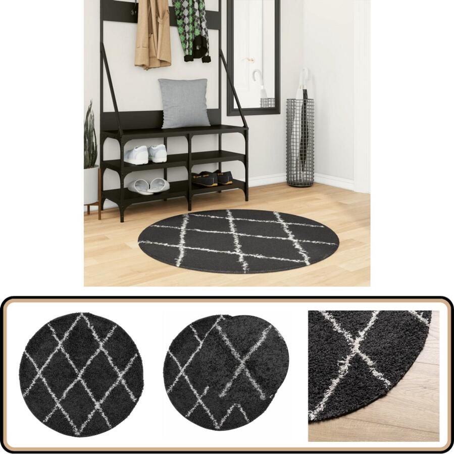 VidaXL Vloerkleed PAMPLONA Hoogpolig Zwart crème 100 cm Shaggy Vloerkleed Woonkamer Tapijt Living Room Decor Zwarte Vloerkleed Creme Vloerkleed