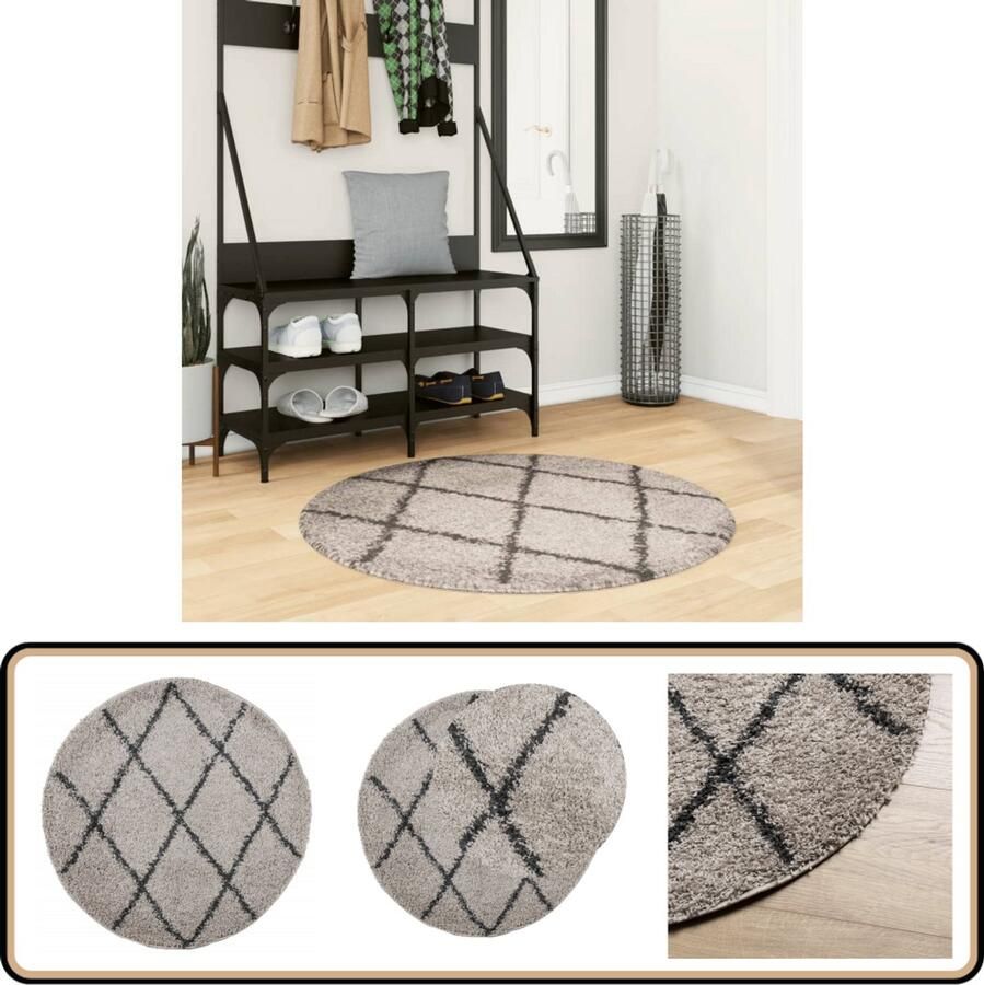VidaXL Vloerkleed PAMPLONA Hoogpolig Ø100 cm Beige Antraciet Shaggy Vloerkleed Polypropyleen Vloerkleed Beige Vloerkleed Antraciet Vloerkleed Rond Vloerkleed