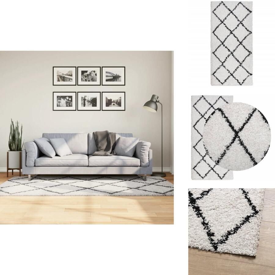 VidaXL Vloerkleed Vloerkleden Tapijt Vloerbedekking Vloerkleed PAMPLONA shaggy hoogpolig 100x200 cm crème en zwart