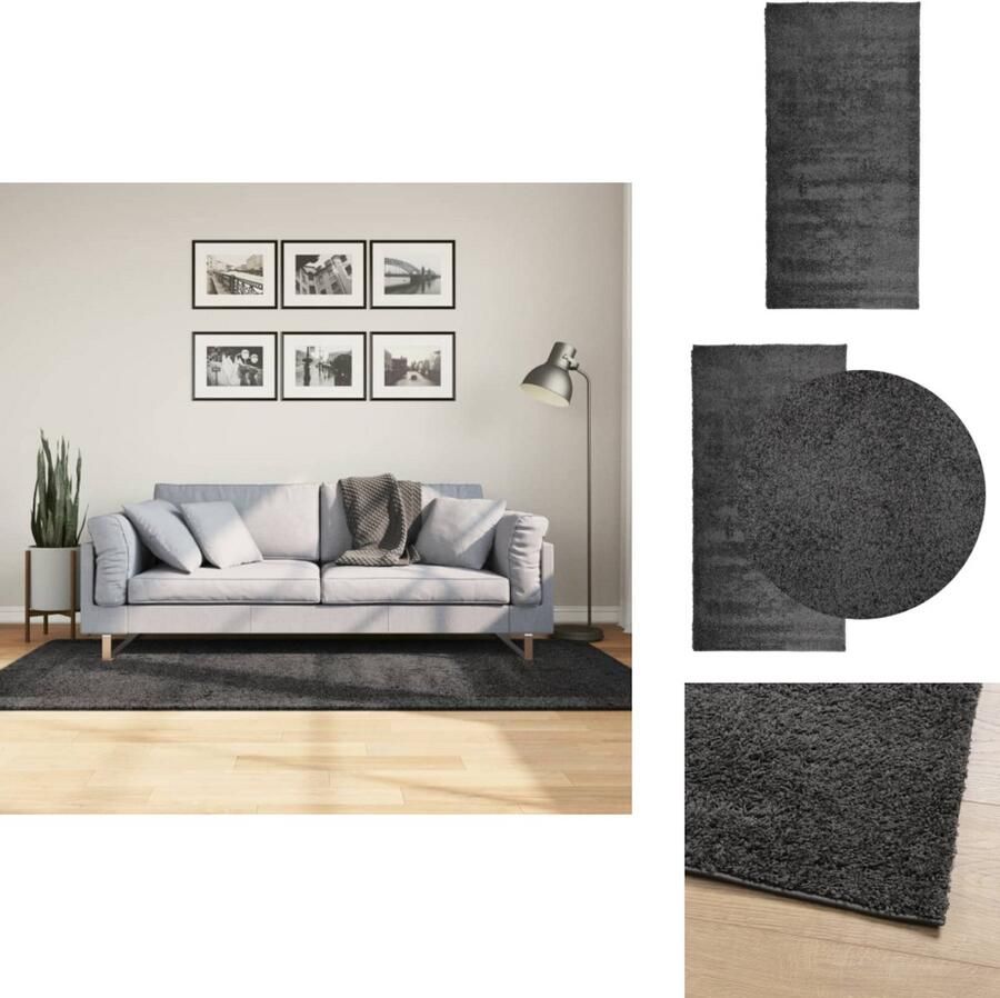 VidaXL Vloerkleed Vloerkleden Tapijt Vloerbedekking Vloerkleed PAMPLONA shaggy hoogpolig 100x200 cm antraciet