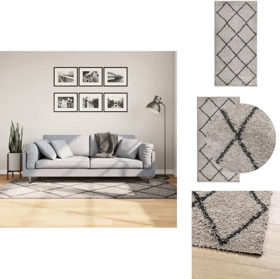 VidaXL Vloerkleed Vloerkleden Tapijt Vloerbedekking Vloerkleed PAMPLONA shaggy hoogpolig 100x200 cm beige antraciet